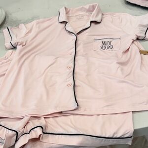 Light Pink "Bride Squad"  Pajama Set with Black Piping